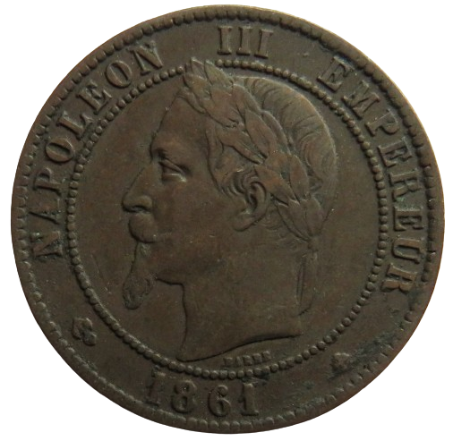 1861-BB France Napoleon III 10 Centimes Coin