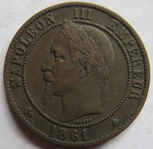 Load image into Gallery viewer, 1861-BB France Napoleon III 10 Centimes Coin
