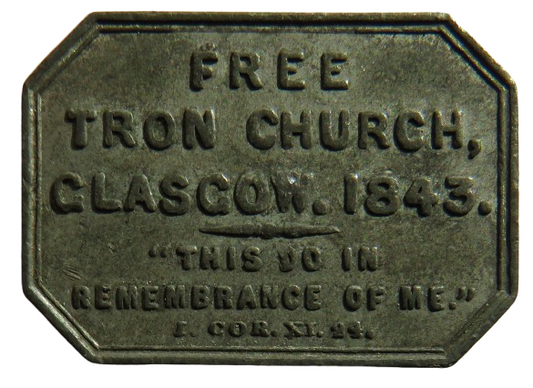 1843 Free Tron Church Glasgow Scottish Communion Token image 1