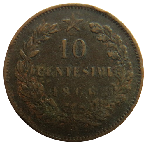 1866 Italy 10 Centesimi Coin