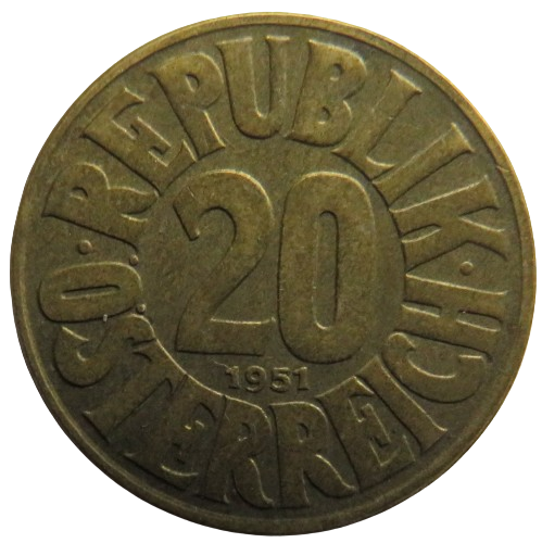 1951 Austria 20 Groschen Coin