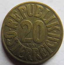 Load image into Gallery viewer, 1951 Austria 20 Groschen Coin
