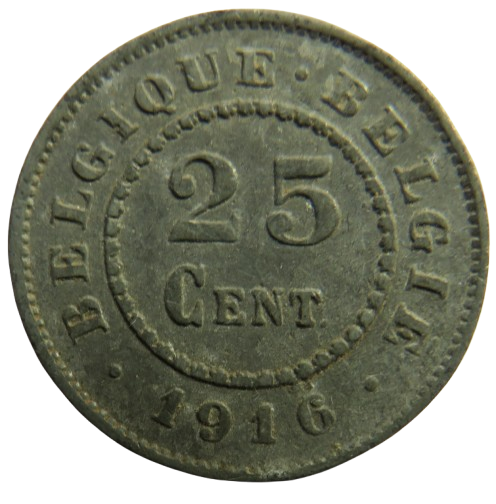 1916 Belgium 25 Centimes Coin