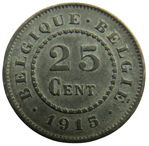 1915 Belgium 25 Centimes Coin