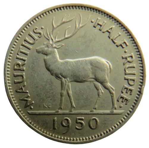 1950 King George VI Mauritius Half-Rupee Coin