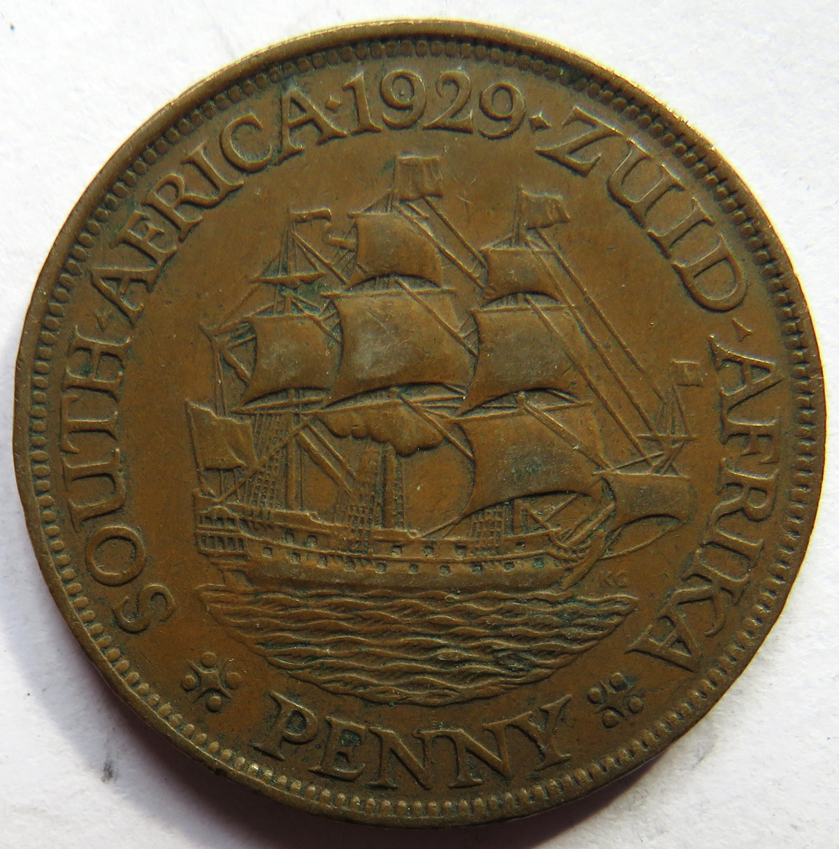 1929 King George V South Africa One Penny Coin