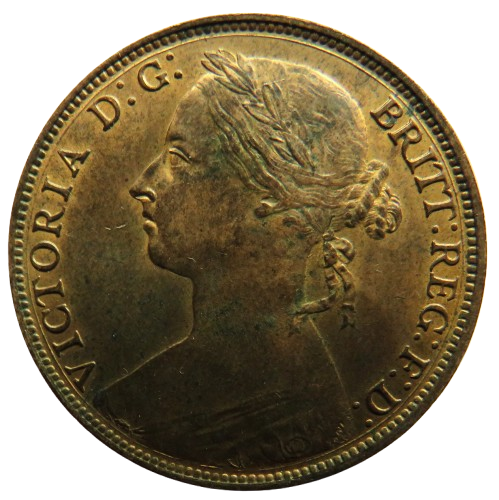 1882-H Queen Victoria Bun Head One Penny Coin In High Grade - Great Britain image 1