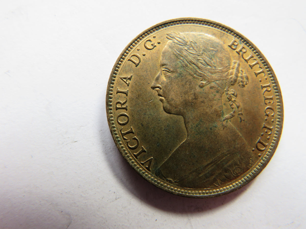 1882-H Queen Victoria Bun Head One Penny Coin In High Grade - Great Britain image 3