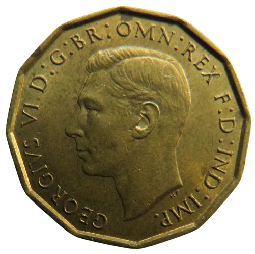 1940 King George VI Brass Threepence Coin In High Grade