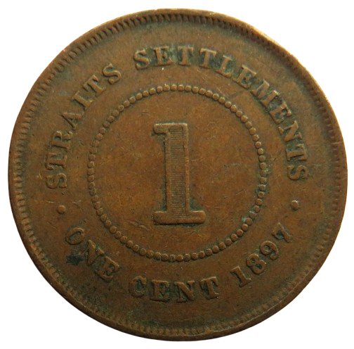 1897 Queen Victoria Straits Settlements One Cent Coin image 1