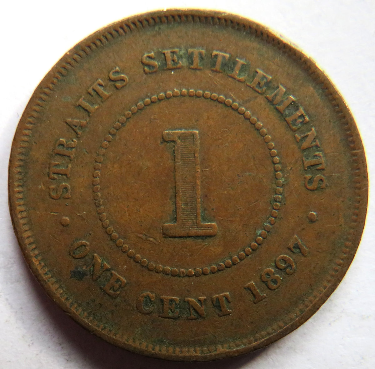 1897 Queen Victoria Straits Settlements One Cent Coin image 2