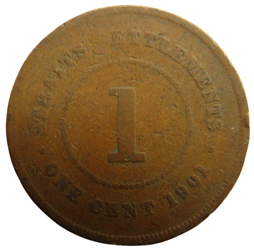 1901 Queen Victoria Straits Settlements One Cent Coin image 1