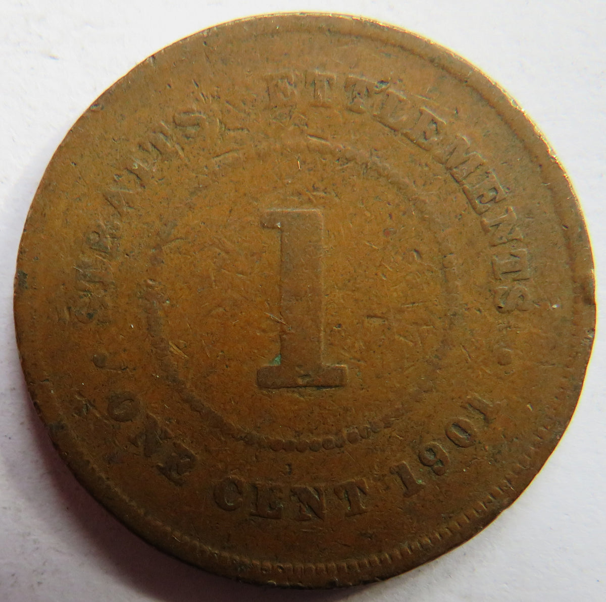 1901 Queen Victoria Straits Settlements One Cent Coin image 2