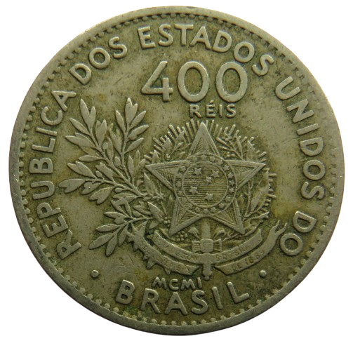 1901 Brazil 400 Reis Coin image 1
