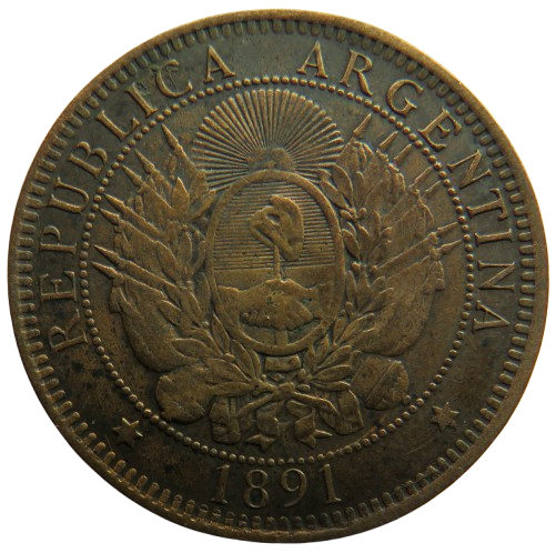 1891 Argentina 2 Centavos Coin image 1