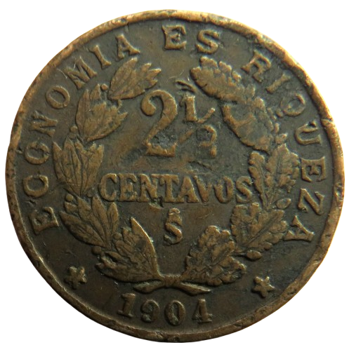 1904 Chile 2 & 1/2 Centavos Coin