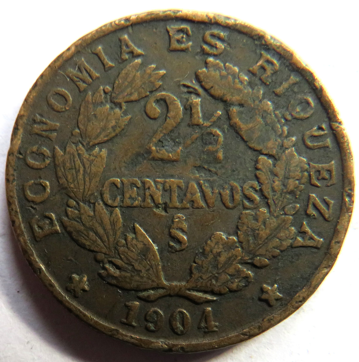 1904 Chile 2 & 1/2 Centavos Coin