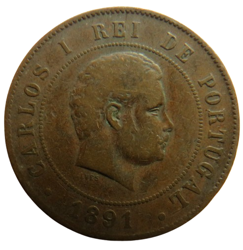 1891 Portugal 20 Reis Coin