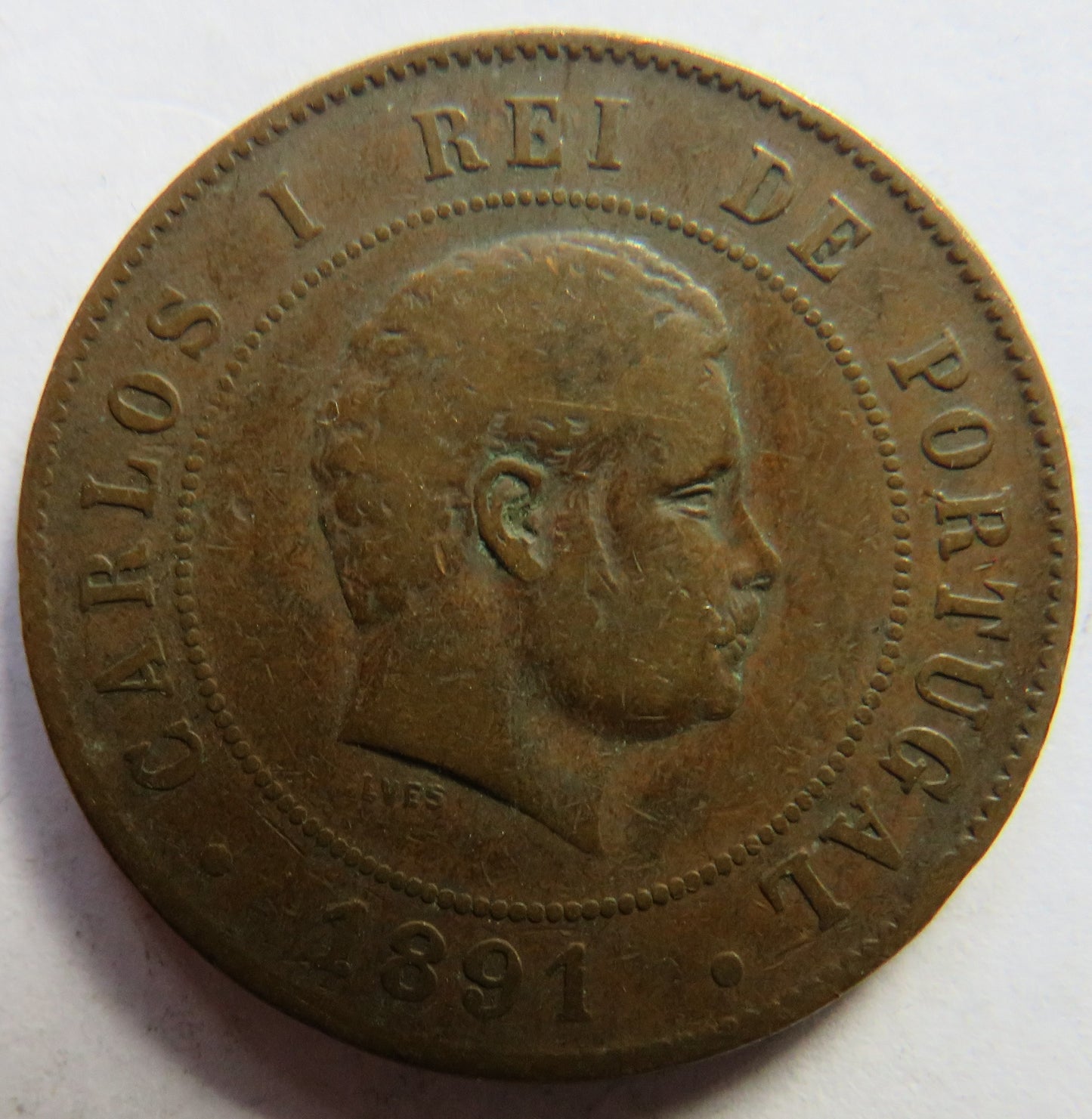 1891 Portugal 20 Reis Coin
