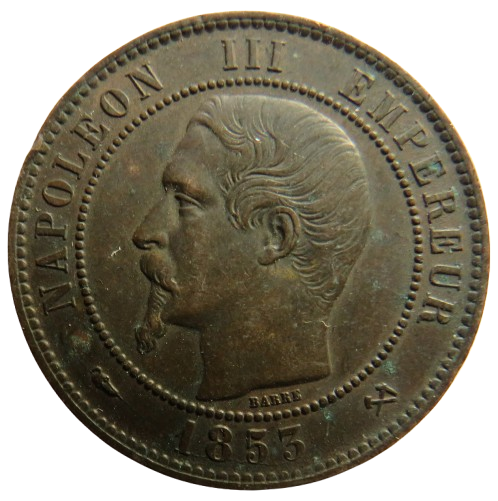 1853-B France Napoleon III 10 Centimes Coin