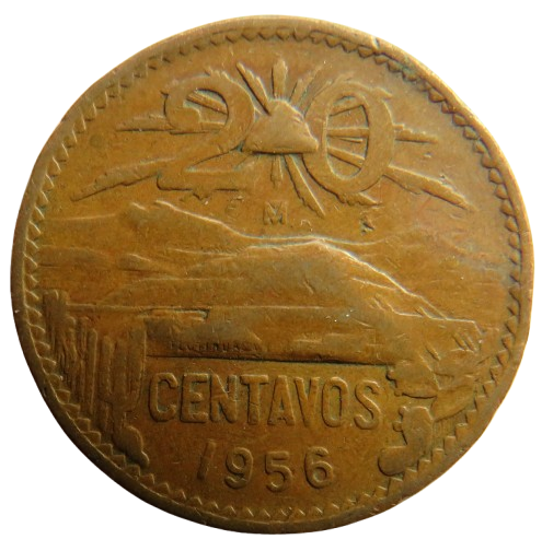 1956 Mexico 20 Centavos Coin