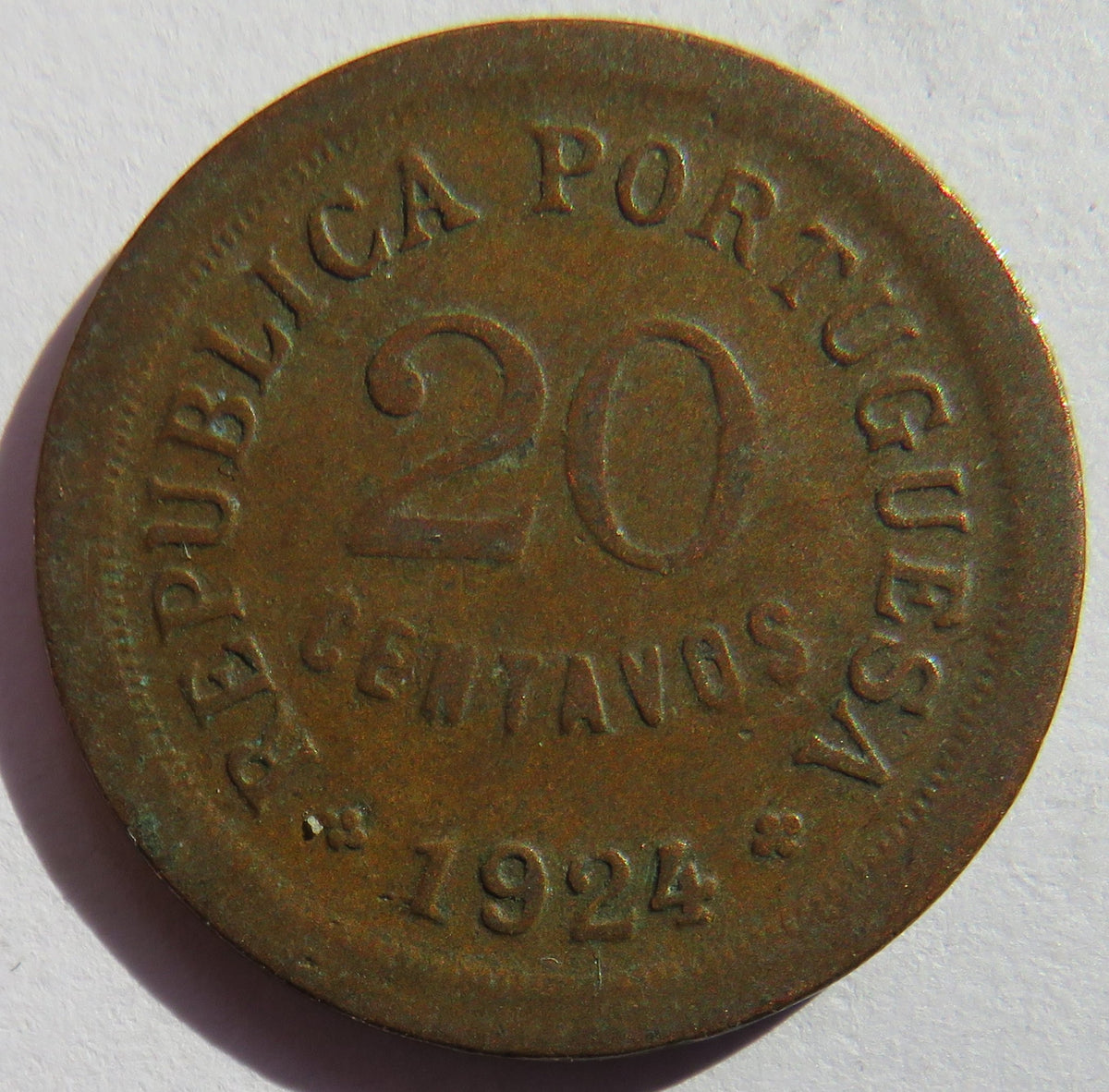 1924 Portugal 20 Centavos Coin