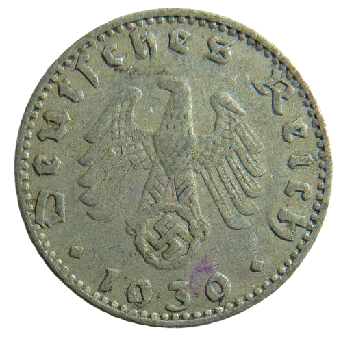 1939-J Germany 50 Reichspfennig Coin