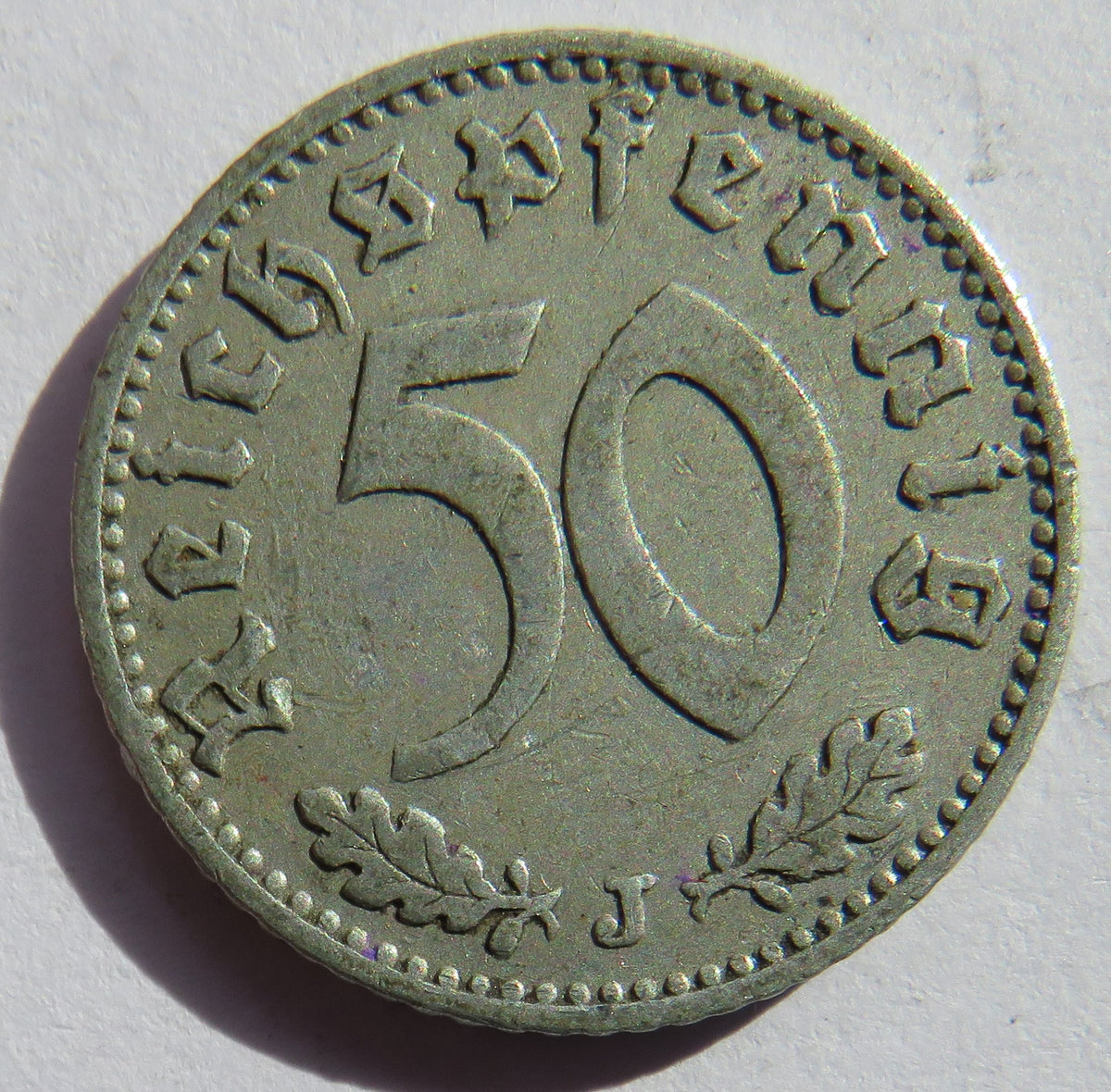 1939-J Germany 50 Reichspfennig Coin