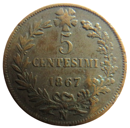 1867 Italy 5 Centesimi Coin