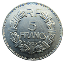 Load image into Gallery viewer, 1933 France 5 Francs Coin
