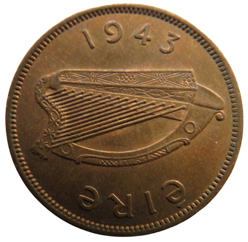 1943 Ireland Eire Halfpenny Coin In High Grade