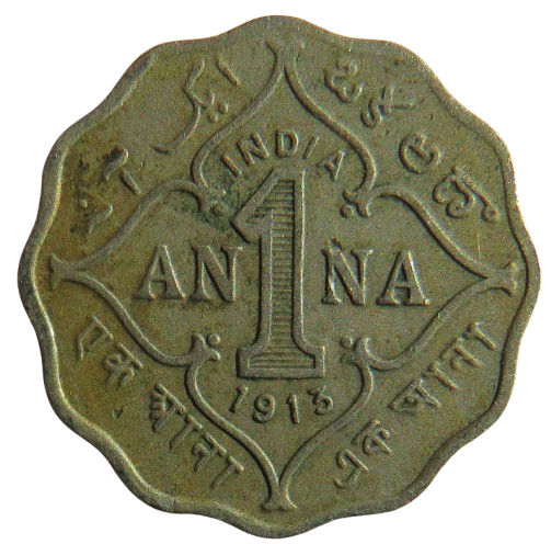 1913 King George V India One Anna Coin
