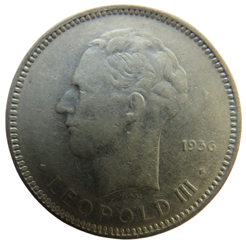 1936 Belgium 5 Francs Coin
