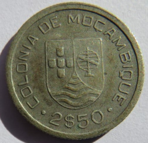 1935 Mozambique Silver 2.5 Escudos Coin