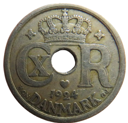 1924 Denmark 25 Ore Coin