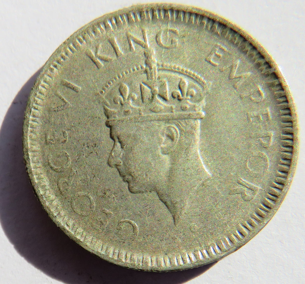 1944 King George VI India Silver 1/4 Rupee Coin