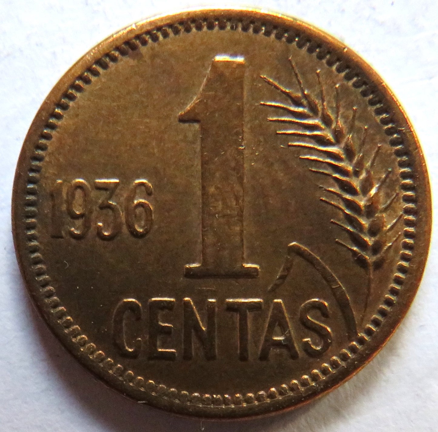 1936 Lithuania One Centas Coin