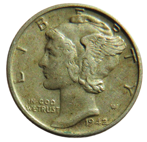 1942 USA Silver Mercury One Dime Coin