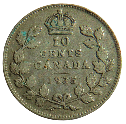 1935 King George V Canada Silver 10 Cents Coin