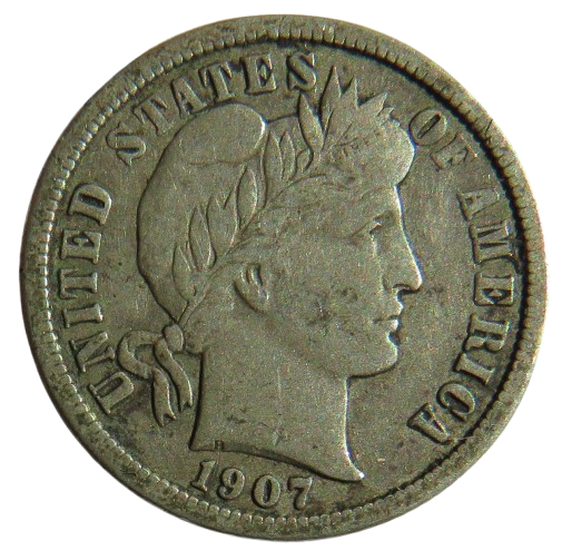 1907 USA Silver Barber One Dime Coin