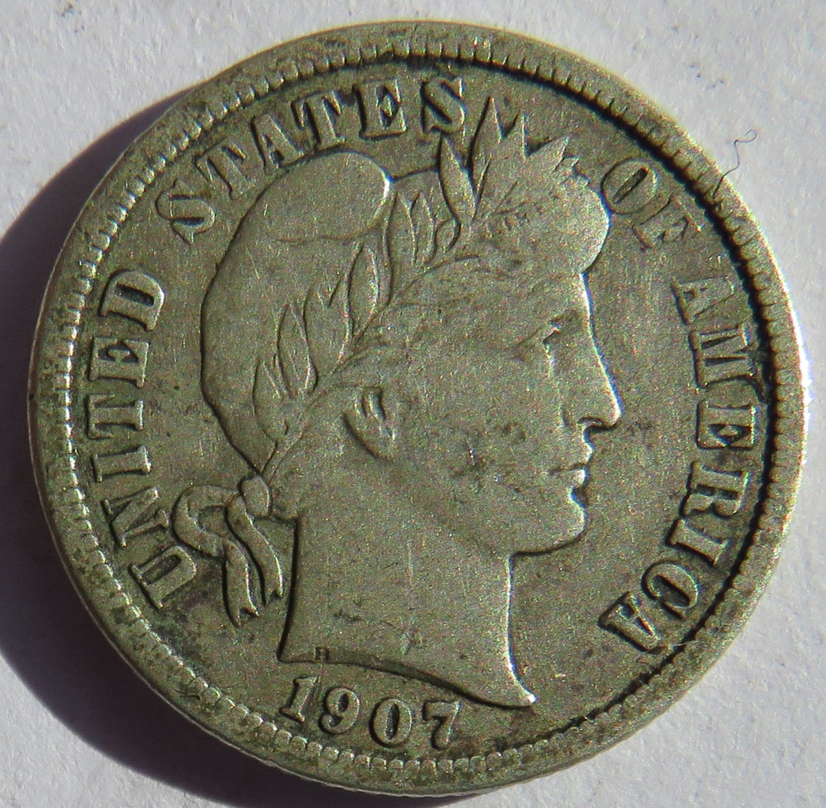 1907 USA Silver Barber One Dime Coin