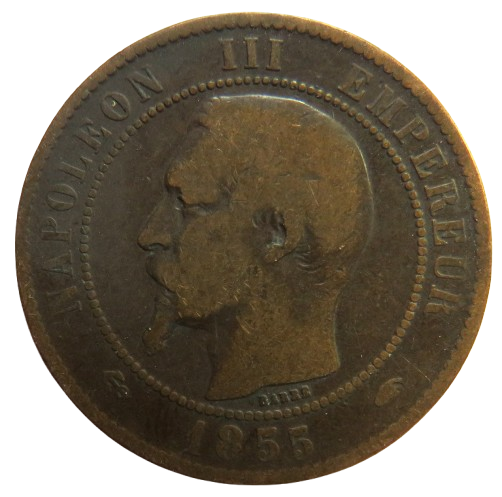 1855-A France Napoleon III 10 Centimes Coin