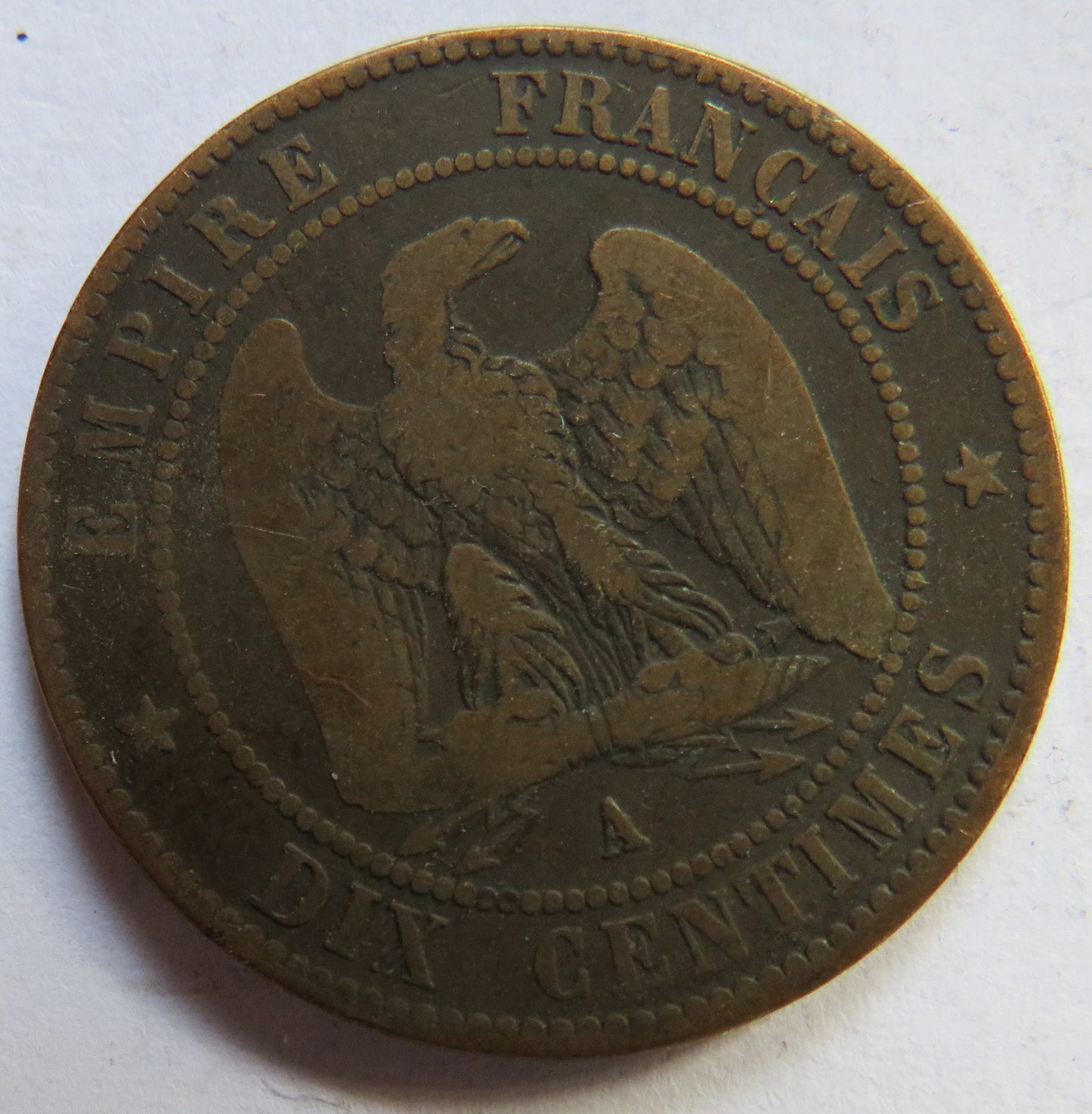1855-A France Napoleon III 10 Centimes Coin