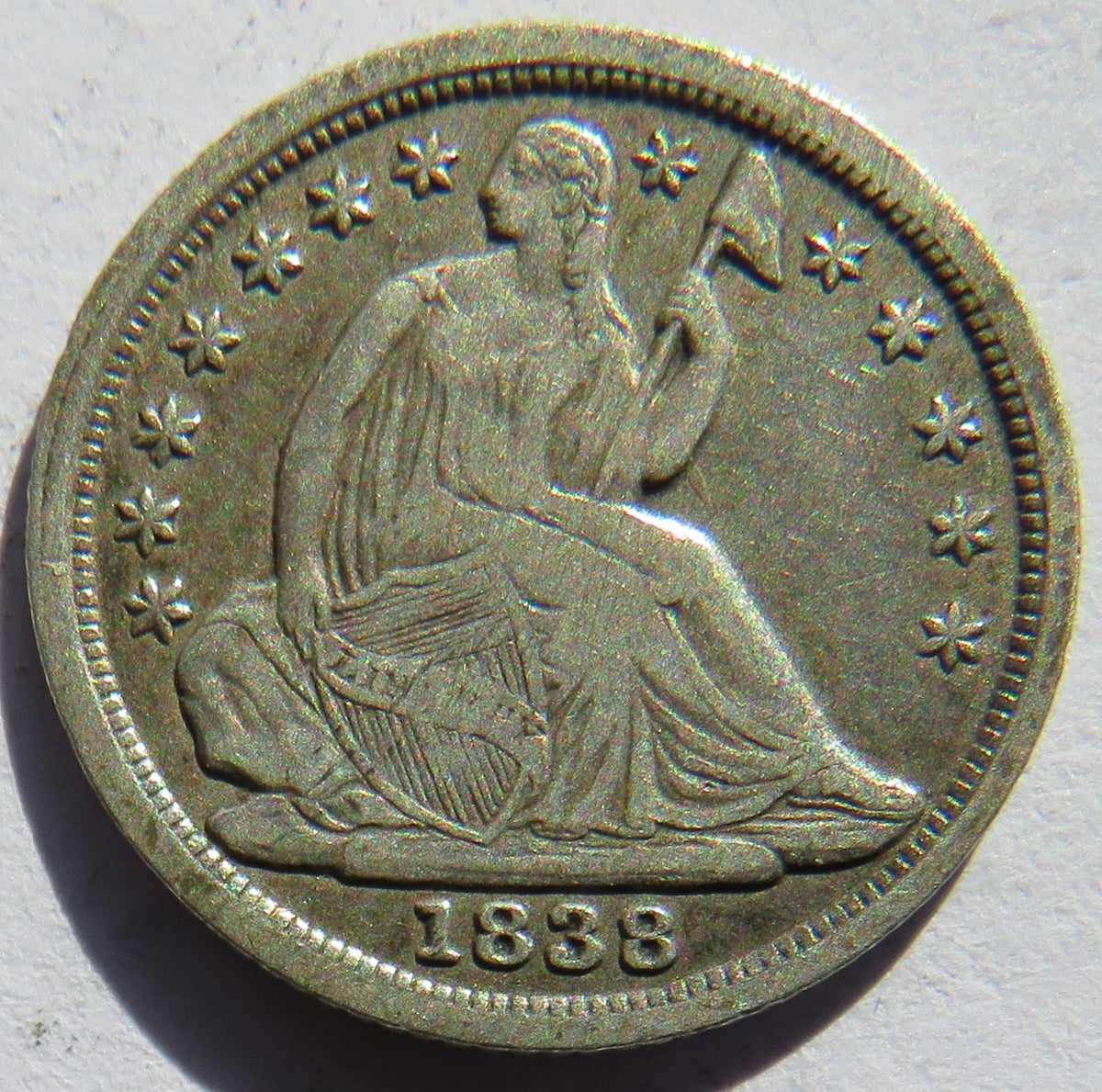 1838 USA Seated Liberty Silver Half Dime Coin (Damaged)