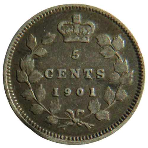 1901 Queen Victoria Canada Silver 5 Cents Coin