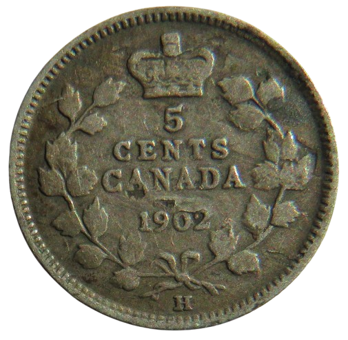 1902-H Kind Edward VII Canada Silver 5 Cents Coin