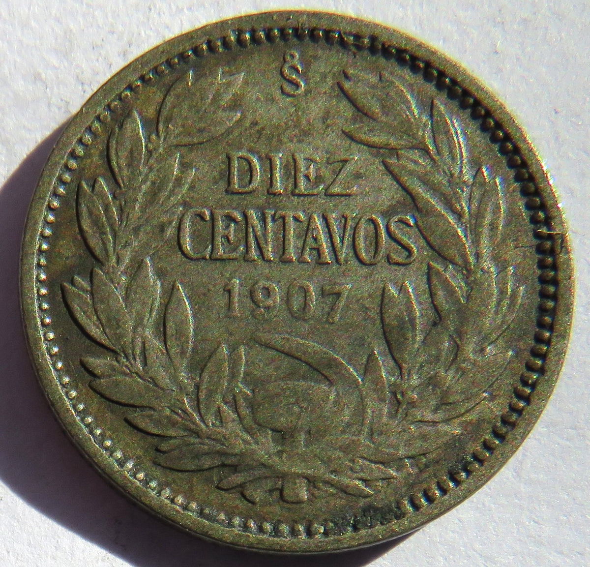 1907 Chile Silver 10 Centavos Coin