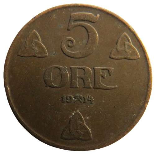 1914 Norway 5 Ore Coin