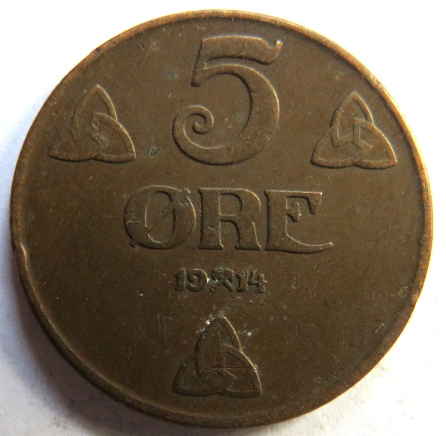 1914 Norway 5 Ore Coin