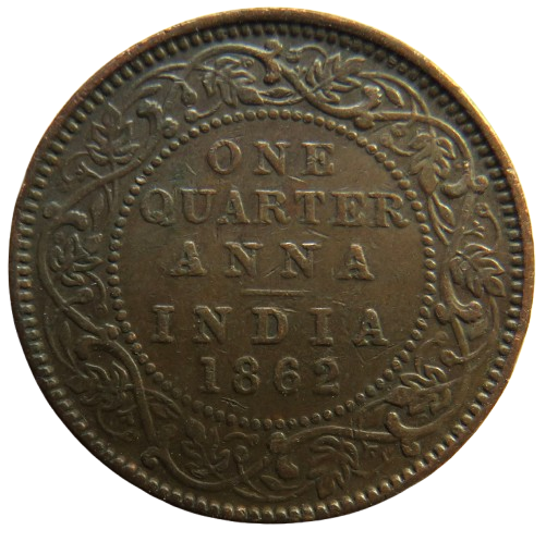 1862 Queen Victoria India 1/4 Anna Coin